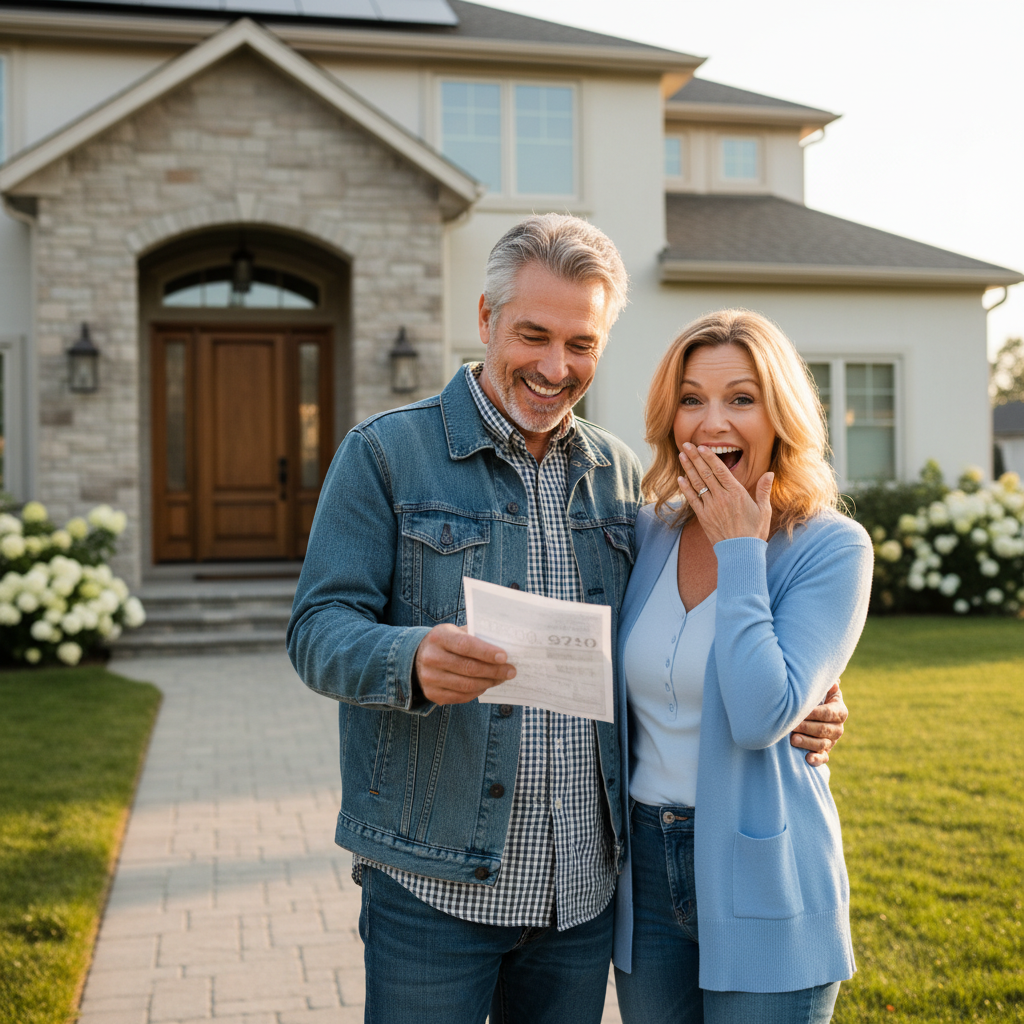 Happy homeowners with solar savings