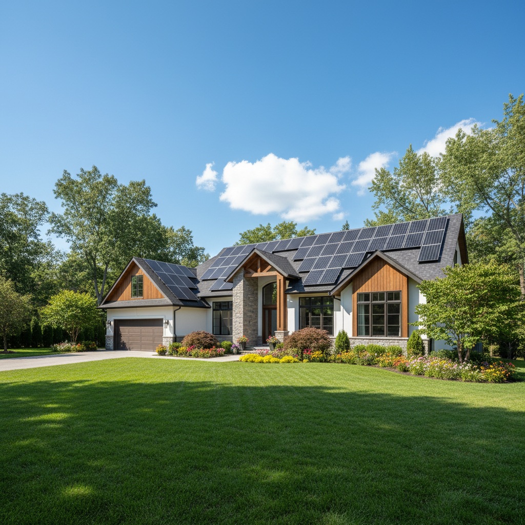 Modern home with solar panels